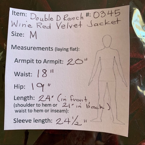 “Double D Ranch” Red Wine Velvet Jacket Exquisite - Picture 8 of 8